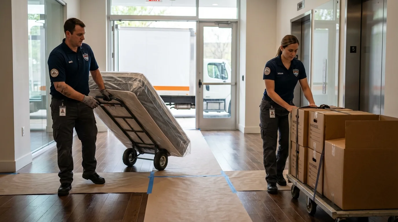 Professional apartment movers loading elevator in Salem, MO